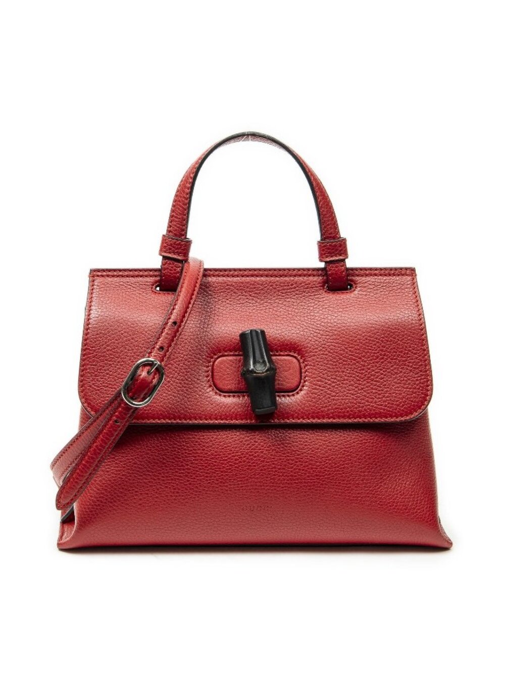 Gucci Small Bamboo Top Handle Flap Bag Red Grain Calfskin Leather